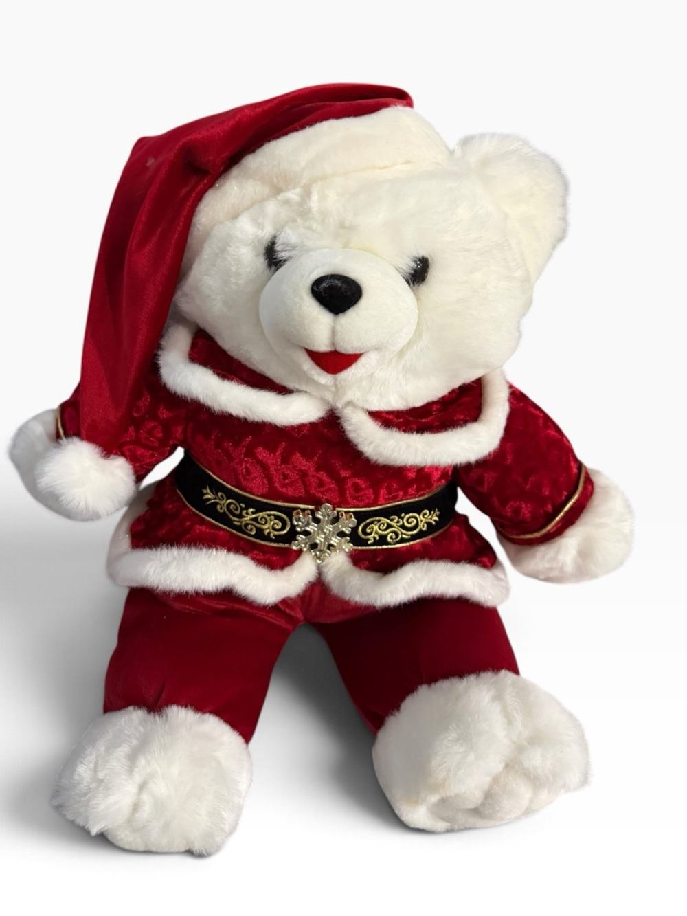 Vintage 2000 “Snowflake Teddy” Christmas Plush Bear Dressed in Red Velvet Outfit
